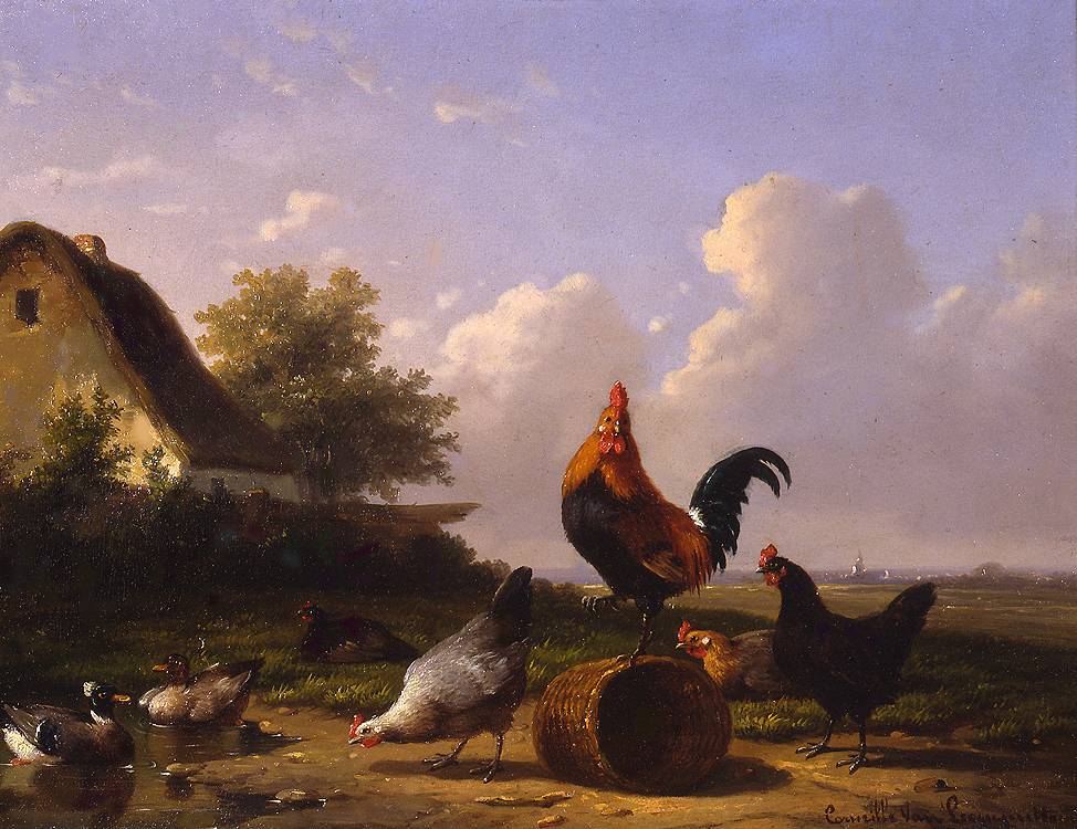Cornelius Van Leemputten - Poultry in a landscape (1863)